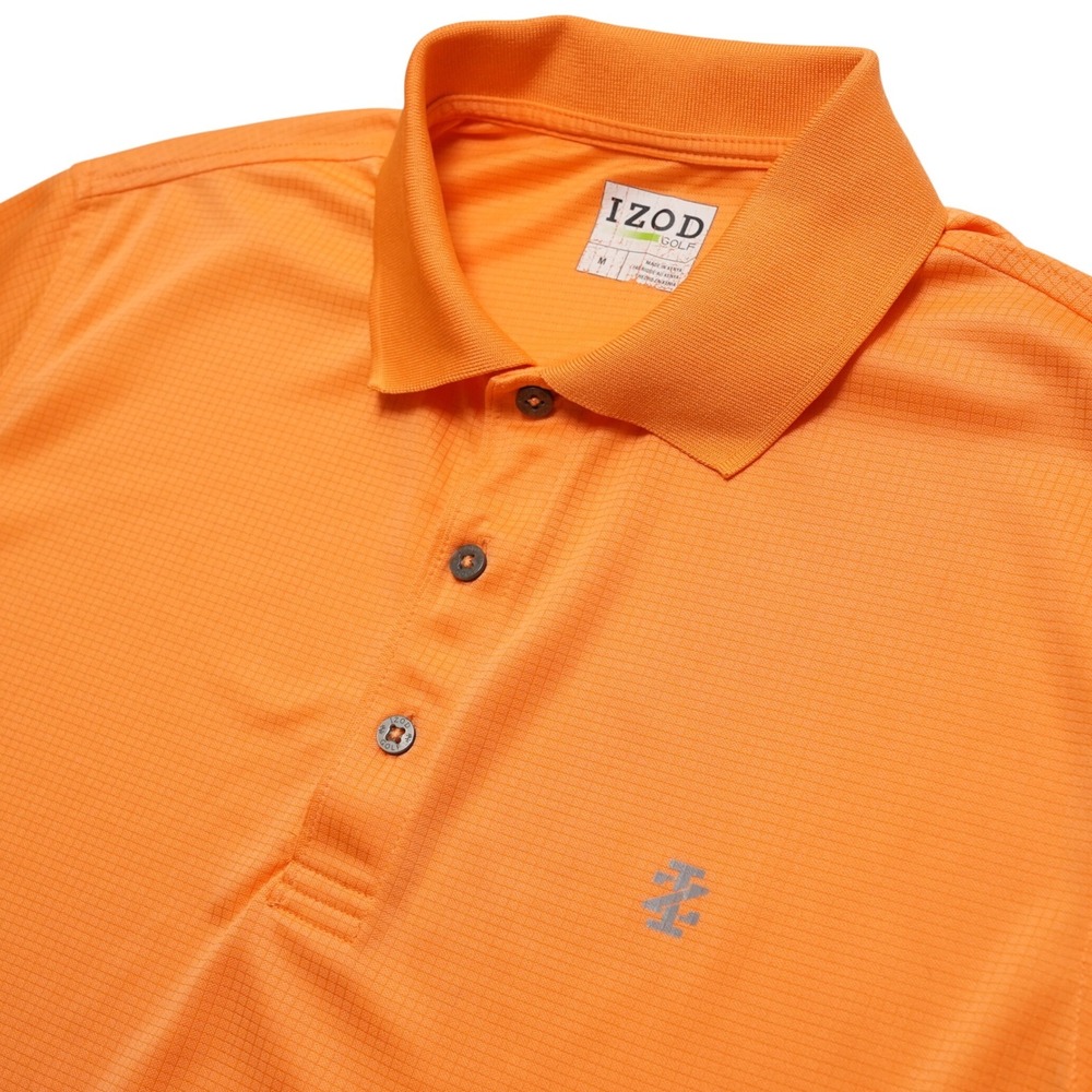 IZOD Golf Polo Shirt Mens Medium Orange Textured Short Sleeve Performance